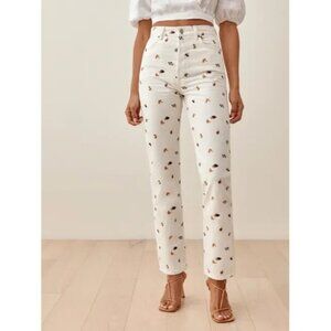 Reformation Vintage White Cynthia Fruitloops High Rise Straight Jeans, Sz 24 NWT